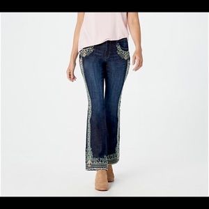Laurie Felt Classic Denim Floral Embroidered Boot-Cut Jeans, Size 8